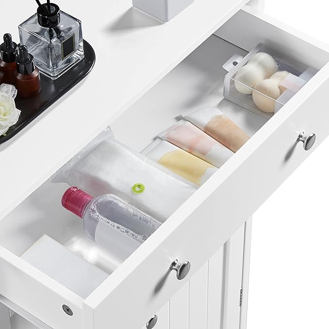 Yaheetech Free Standing Bathroom Cabinet with 1 Drawer 2 Doors and Adjustable Shelf, Wooden Entryway Storage Cabinet, 11.8D x 23.6W x 31.5H in, White