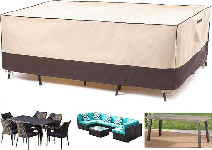 F&J Outdoors Patio Furniture Covers, Waterproof Anti-UV for Table and Chairs Set, 102"Wx74"Dx27.5"H
