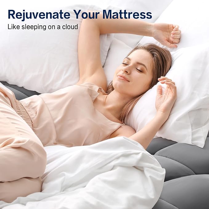 SOPAT Mattress Topper Queen Size Extra Thick Mattress Pad 8-21" Deep Pocket Soft Down Alternative Fill Mattress Protector Pillow Top Mattress Cover (60x80 Inches, Grey)