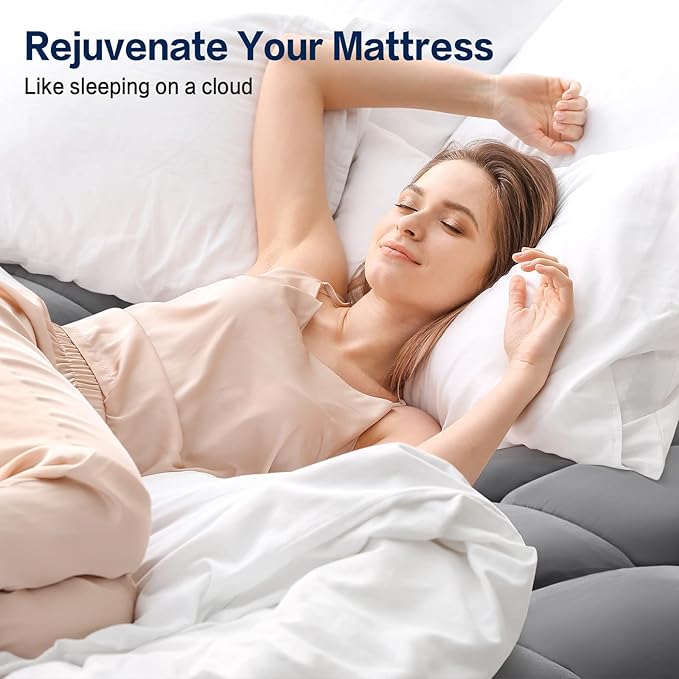 SOPAT Mattress Topper Twin Size Extra Thick Mattress Pad 8-21" Deep Pocket Soft Down Alternative Fill Mattress Protector Pillow Top Mattress Cover (39x75 Inches, Grey)