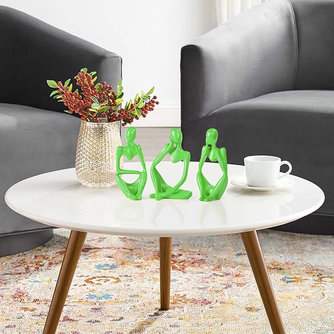 Thinker Statue Gold Decor Abstract Art Sculpture, Golden Resin Collectible Figurines for Home Living Room Office Shelf Decoration,Great Gifts Ideas (Light Green)