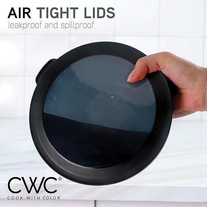 COOK WITH COLOR Mixing Bowls with Lids - 12 Piece Plastic Nesting Bowls Set includes 6 Prep Bowls and 6 Lids, Rhombus Design - Microwave Safe (Black)