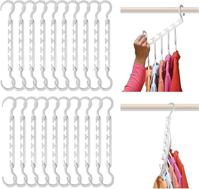 Wonder Hanger Max 20-Pack Space Saving Hangers, Reinforced Hooks Swivels 360°, Cascading Hanger, College Dorms & Storage Closet Organizer, Fully Assembled – White