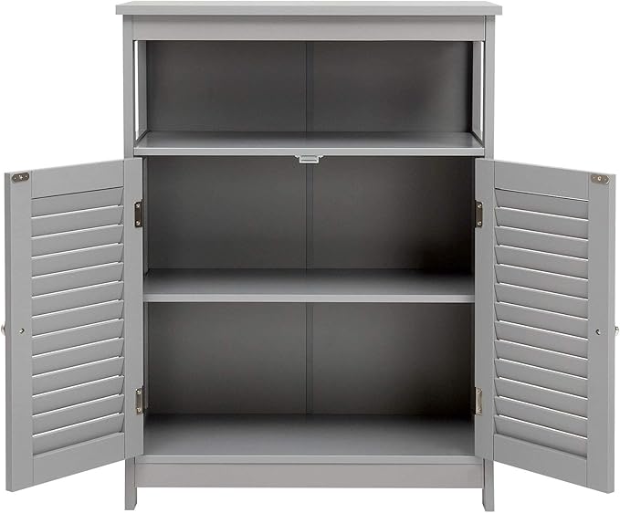 GLACER Bathroom Floor Cabinet, Wooden Storage Cabinet with Double Shutter Doors & 3-Position Adjustable Shelf, Side Storage Organizer Cabinet, 23.5 x 12 x 31.5 inches (Grey)