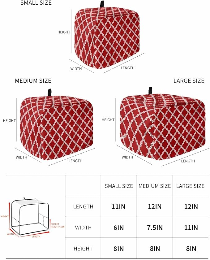 Toaster Cover 4 Slice Moroccan Pattern Toaster Oven Cover with Pockets Geometric Trellis Red Dustproof Bakeware Protector Small Kitchen Appliance Dust Covers and Fingerprint Protection for Women