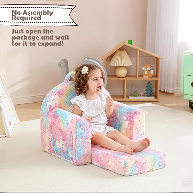 Toddler Chair Comfy,Toddler Couch Fold Out, 2-in-1 Kids Chair,Flip Out Kids Couch,Toddler Sofa Convertible,Children Reading Chair for Age 1-3(Pink)