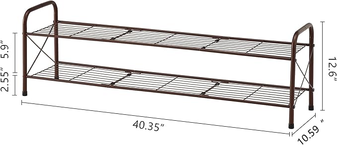 Hoctieon 2 Tier Shoe Rack for Closet, Durable Mesh Style Shoe Rack, Entryway Shoe Shelf, Shoe Storage Organizer for Hallway, Bedroom, Living Room, Wardrobe, Brown
