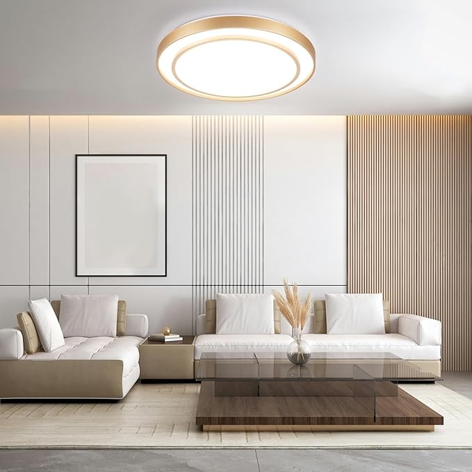 20 inch Flush Mount Ceiling Light Fixture LED 36W, Gold Dimmable Fixture Ceiling Mount Overhead, Modern Close to Ceiling Light 5CCT for Living Room,Kitchen, Bedroom