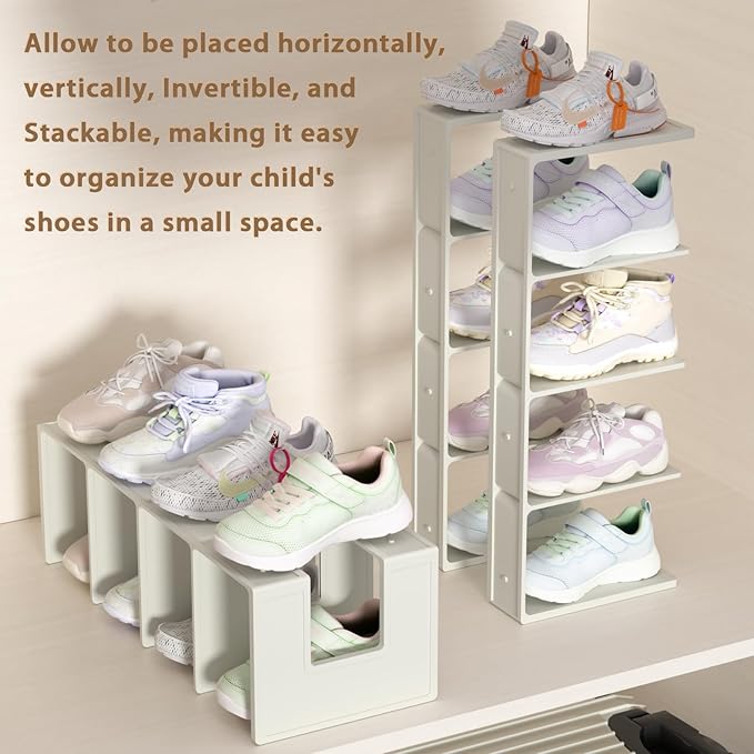 Kids Shoe Rack - 2 Pack Shoe Organizer for Toddlers & Children, Space-Saving Nursery Shoe Storage Shelf, Small Baby Shoes Display Rack for Closet/Entryway, for Desk File Book Organizer (White)