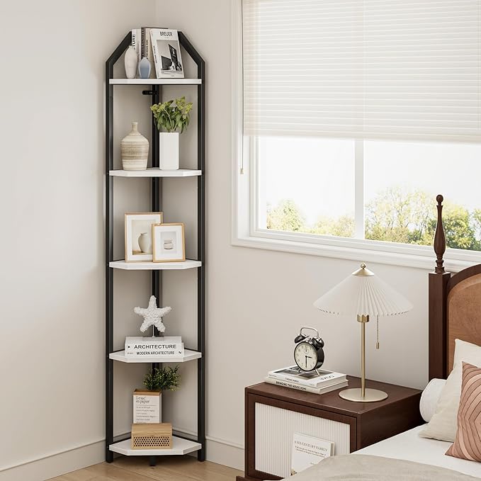 5-Tier Corner Shelf | 70 Inch Tall Bookshelf & Plant Stand, Heavy Duty Storage for Home Office & Living Room - White