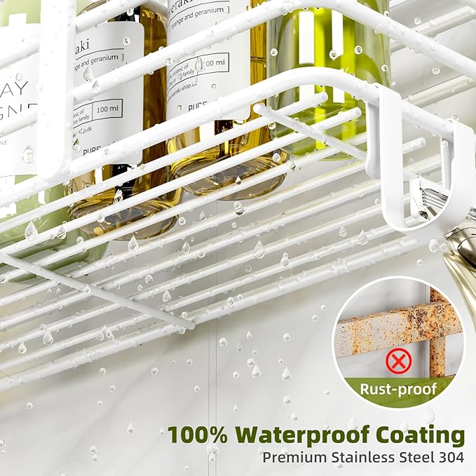 Yougai Bathroom Vanity Tray, Countertop and Vanity Tray and soap holder, 3pack Shower Caddy, No Drilling,Rustproof Adhesive Shower Organizer Shelves for Inside Shower, White Bathroom Tray Soap Tray