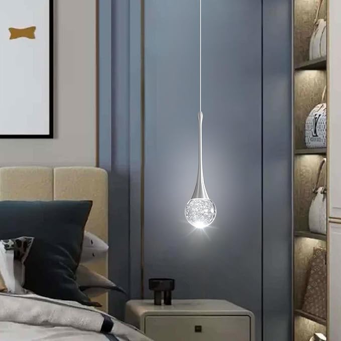 Modern Pendant Lights for Kitchen Island LED Dimmable Crystal Glam Ceiling Pendant Lighting for Dining Room Hallway Bedroom Corner Lamp Brushed Nickel