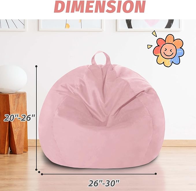 2FT Bean Bag Chair with Ultra Soft Velvet Cover Bean Bag Sofa with Memory Foam Bean Bag Chairs with Large Size Lazy Sofa for Dorm Office Living Room Bedroom Light Pink 2'