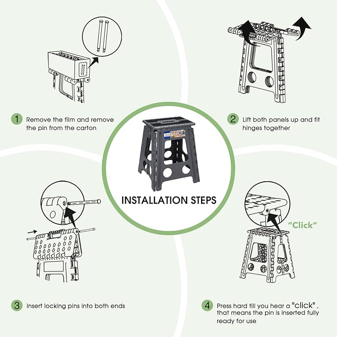 ACKO Folding Step Stool Foldable 16 Inch Stools for Adults and Kids, Plastic Stools Tall 400 lbs Capacity, Collapsible Stool for Kitchen, Stepping Foot Stool with Handle, Dot Grey, 1 PC