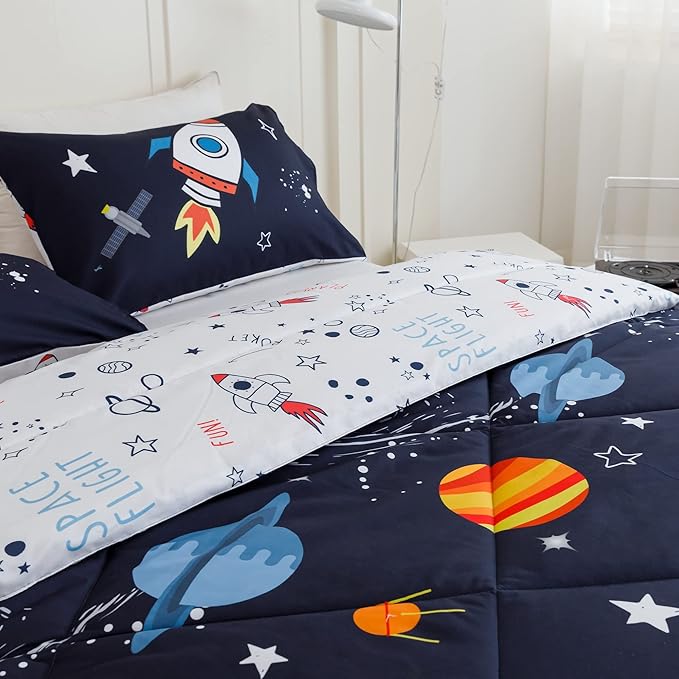 RYNGHIPY Kids Comforter Set Twin Size Cute Rocket Bedding Set for Boys Girls Space Themed Teen Boy Bedding (Space Rocket,Twin)