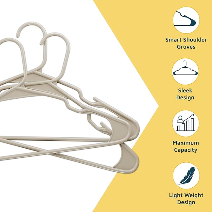 Plastic Clothes Hangers – Heavy Duty Hanger Set, for Organizing Clothes, Dresses, and Coat, Holds Up to 5 lbs, Space-Saving Hangers with Non-Slip Shoulder Grooves, Pack of 30, Ivory