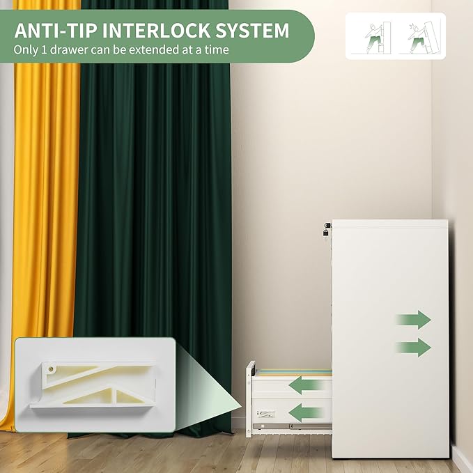 AQY 3 Drawer File Cabinet with Lock,Filing Cabinets for Home Office,Metal File Cabinet 18" Deep Vertical Storage Drawer for Hanging A4/F4/Letter/Legal Size Files, Assembly Require