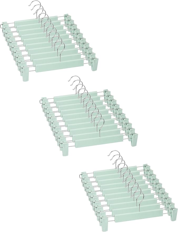 Skirt Hangers, Pants Hangers with Clips，360 ° Swivel Hooks Space Saving Hangers for Pants, Skirts, Clothes, Jeans (30 Pack, Light Green)
