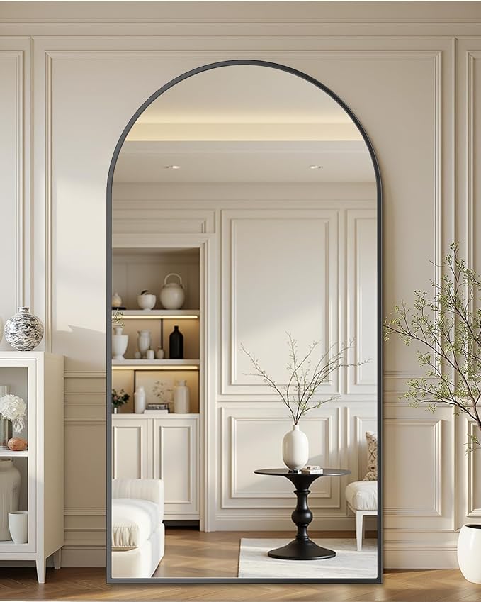 Full Length Mirror with Stand, 82"x44" Arched Full Body Mirror, Large Stand Up Mirrors, Aluminum Frame Floor Standing Mirrors, Freestanding Hanging Leaning Mounted for Bedroom Living Room Black