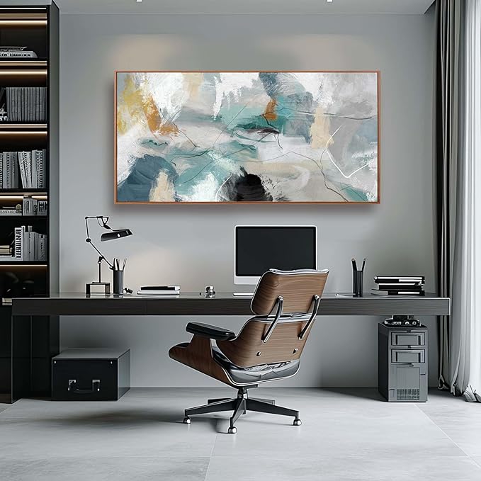Kureful Abstract Oil Painting/Green Wall Decor/Artwork for Living Room Picture Prints on Canvas/Grey Wall Decor for Bedroom Office Hotel 20x40 Inch
