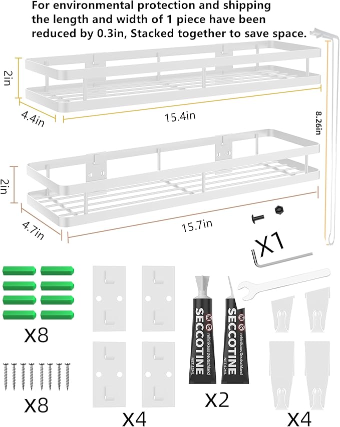 Spice Rack Organizer Wall Mount - 15.7in 2Pack [Upgraded Version] Hanging Seasoning Organizer Shelf with Paper Towel Holder, Storage for Cabinet or Wall Mounted with 4 Strong Hooks (Rice white)