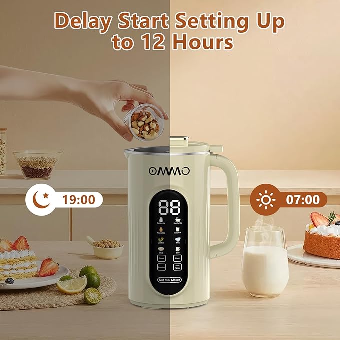 OMMO 10 in 1 Nut Milk Maker Machine Blender, 35oz Soy Milk Maker with Large Screen/10 Blades for Hot/Cold Almond Oat Soybean Milk Maker, 12 Hours Timer/Self-Cleaning, Includes Recipe Book-Accessories