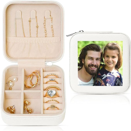 Personalized Jewelry Box Gifts for Women - Custom Jewelry Organizer with Image Text Logo - Customized Travel Leather Jewelry Case for Mom Wife Wedding Girls