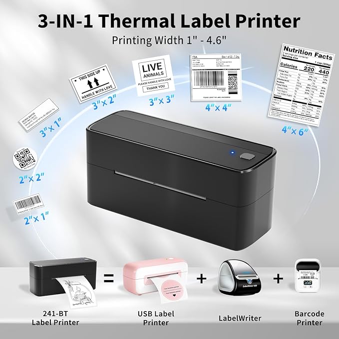 ASprink Shipping Label Printer - 241BT Bluetooth Thermal Label Printers for Small Business, 4X6 Wireless Thermal Printer for Shipping Packages, Compatible with iPhone, Windows, USPS, Amazon, Black