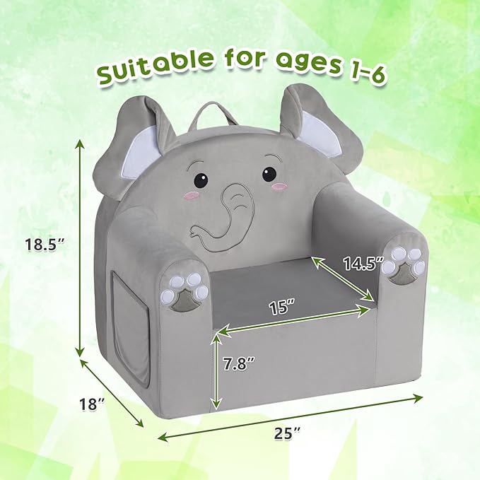 ALIMORDEN Animal Series Kid's Chair, Ultra-Soft Comfy Foam Filled Toddler Sofa Chair, Cute Animal-Shaped Design Toddler Couch, Lightweight Birthday for Baby Boys & Girls (Elephant)