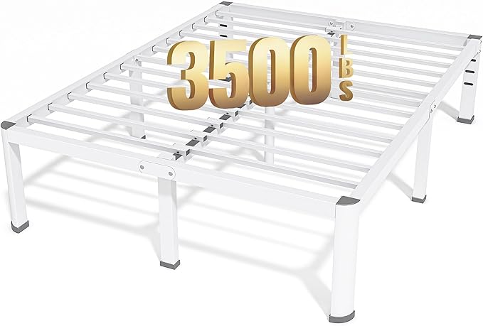 20 Inch King Size Metal Bed Frame with Round Corners, Storage Space Under High Bed Frame-Heavy Duty Steel Slats Support, Noise Free - Easy Assembly - No Box Spring Needed,White