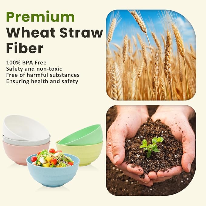Homienly Wheat Straw Bowls Set Unbreakable Large Bowl 60 OZ Large Cereal Bowl Set of 6 Serving Bowls for Kitchen, Salad, Fruit, Soup, Microwave and Dishwasher Safe Big Bowl(Macaron Series)