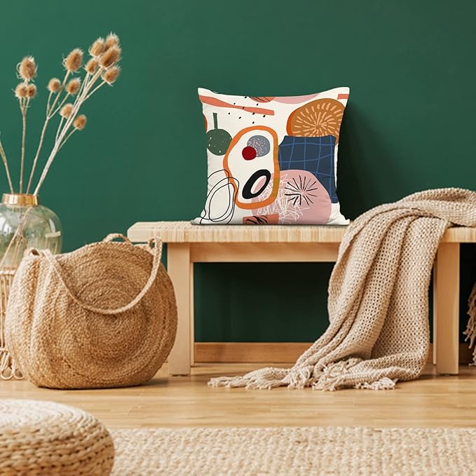 Jartinle Abstract Art Colorful Mid Century Modern Throw Pillow Covers 20x20 Fall Boho Floral Geometric Minimalist Pillow Covers for Couch Outdoor Decor Set of 4