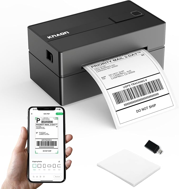 Bluetooth Thermal Label Printer, 4x6 Wireless Thermal Shipping Label Printer for Small Business, Compatible with iPhone,Android,Windows,Mac,Chromebook –Works with Ebay Shopify USPS&More, Black