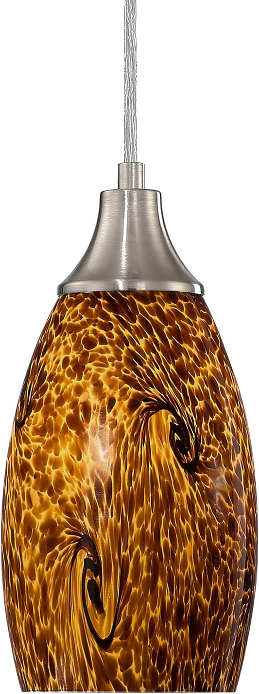 Mini Glass Pendant Lights for Kitchen Island1Pack Hand Blown Art Glass Pendant Light Shade with Brushed Nickel Finish Black and Yellow Swirl Glass Lamp Shade for Kitchen Over Sink Dining Room