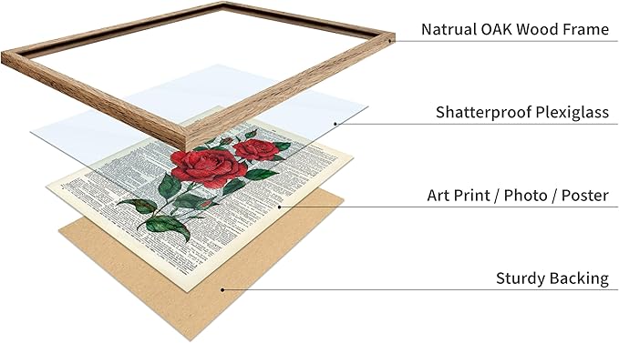 Poster Master Dictionary Art Poster - Red Roses Print - Flower Art - Floral Art - Gift for Men, Women & Florist - Minimal Decor for Living Room, Bedroom, Dorm or Flower Shop, 16x20 Beige Framed