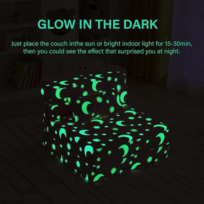 Folding Sofa Bed Floor Mattress for Kids with Pillow, Toddler Glow Washable Folding Floor Nap Mat for Sleeping, Child Fold Up Sofa Futon Chair Bed with Storage Bag for Girls Boys