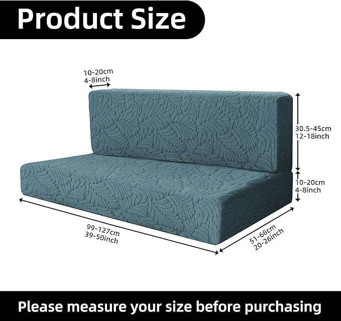 RV Dinette Cushion Covers - Jacquard Stretchable Camper Cushion Slipcovers, 2 Backrest & 2 Bench Covers (Leaves, Blue)