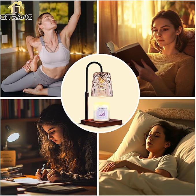 Candle Warming Lamp with Timer Dimmer, Adjustable Height Electric Wax Melt Warmer for Jar Candles with 3 Bulbs, Mother's Day Women's Home Decor Gift, Square Base with Black Pole