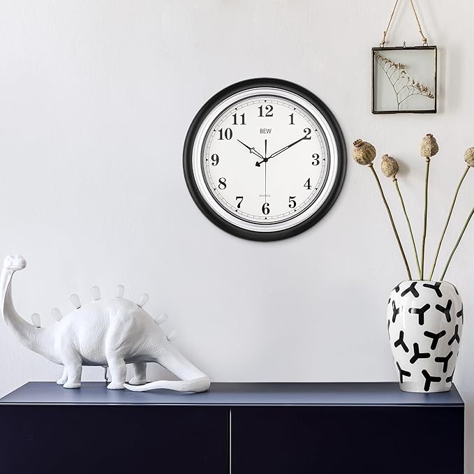 Black Wall Clocks, 18 in Large Wall Clocks Battery Operated, Retro Anolog Silent Vintage Decorative Wall Clock for Kitchen, Bathroom, Bedroom, Office, Living Room Decor-Black Silver