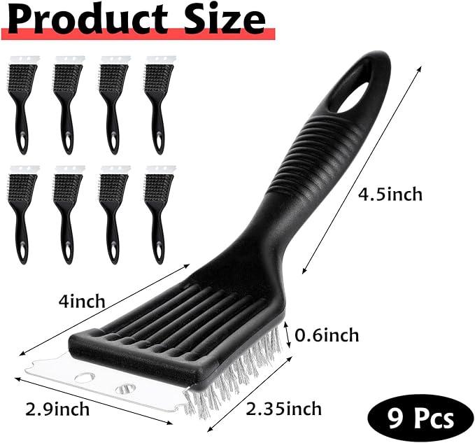 9 Pieces Grill Brush and Scraper Stainless Steel Wire Grill Brush Extra Strong BBQ Cleaner Accessories Heavy Duty Barbecue Grill Cleaning Brush Cleaner (8 Inch)