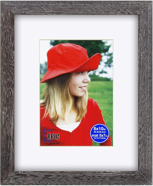 RPJC 8x10 inch Picture Frame Made of Solid Wood and High Definition Glass Display Pictures 5x7 with Mat or 8x10 Without Mat for Wall Mounting Photo Frame Driftwood Finish