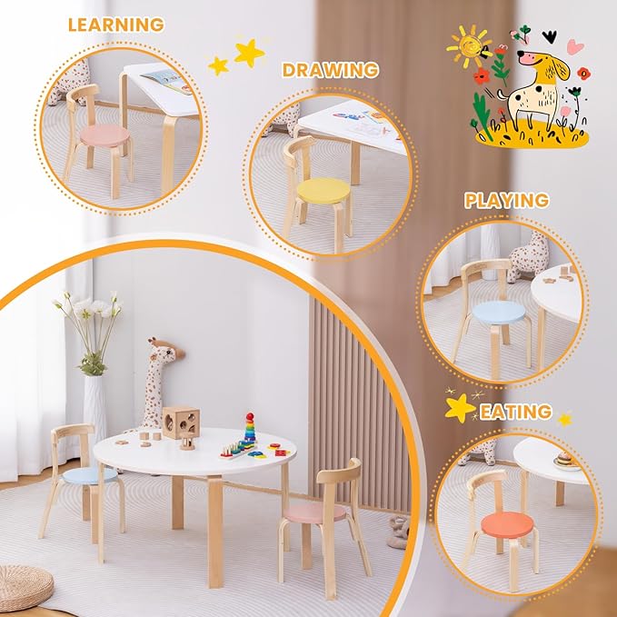 Swegrow Wooden Kids Chair, Toddler Chair for Table, Kids Stackable Chairs, Kid Wooden Furniture for Family/Playroom/Classroom（Set of 4-Color）