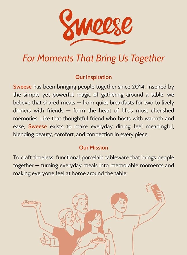 Sweese Porcelain Bowls 6-Pack - 5 Inch, 10 oz for Dessert, Soup, Rice, Microwave, Dishwasher Safe - Beige