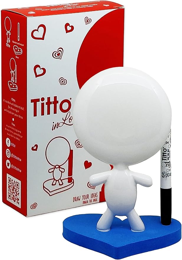 Coworker Gifts - TITTO in Love, Draw Your Ideas - Home Gift - Deco Your Desk - Ceramic Doll - Titto The Dry Erase Message & Memo Doll Whiteboard - Blue Office (Blue)