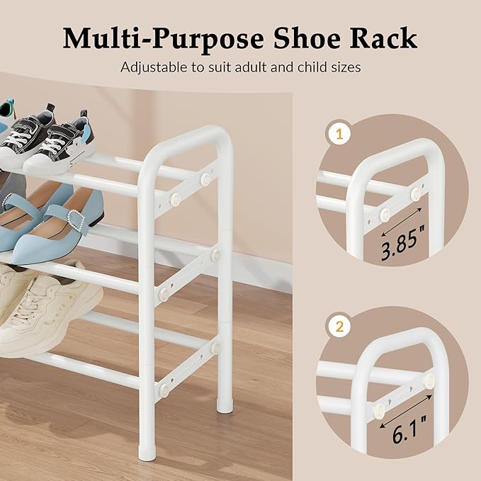 Shoe Rack for Closet, 3 Tier Shoe Organizer, 28“ Metal Shelf Can Expandable to 42“, for Closet, Entryway, Bedroom, Garage, Adjustable to 18 Pairs Shoes, White