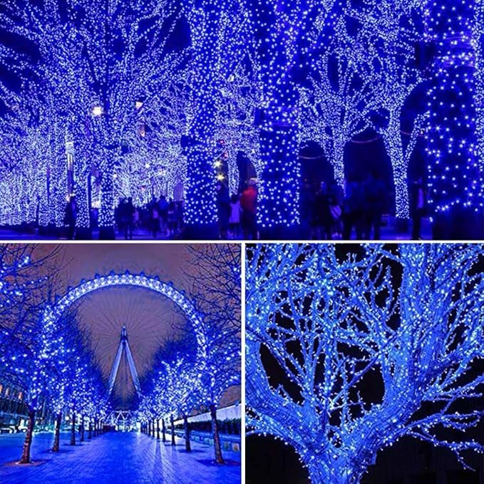 QITONG 165ft 500LED Blue Christmas Lights, String Lights Outdoor Waterproof Plug in, Green Wire Twinkle Tree Lights with 8 Modes