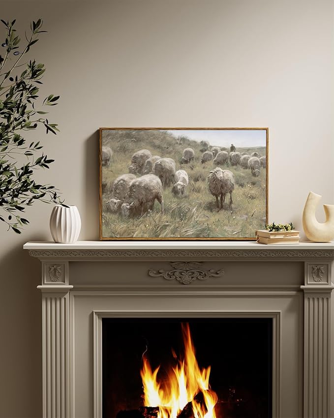 InSimSea Framed Canvas Wall Art, Sheep on the Dunes Wall Pictures, Farmhouse Decor, Large Wall Art for Living Room, Bathroom, Bedroom, Office, 16"x24"