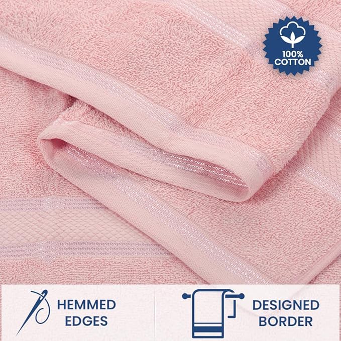 Casa Lino 4 Piece Bath Towel Set | 1 Bath Towel, 2 Wash Cloth, 1 Hand Towels | Bathroom Essentials for New Home, 100% Cotton Luxury Towels, Highly Absorbent Bathroom Set, Blush