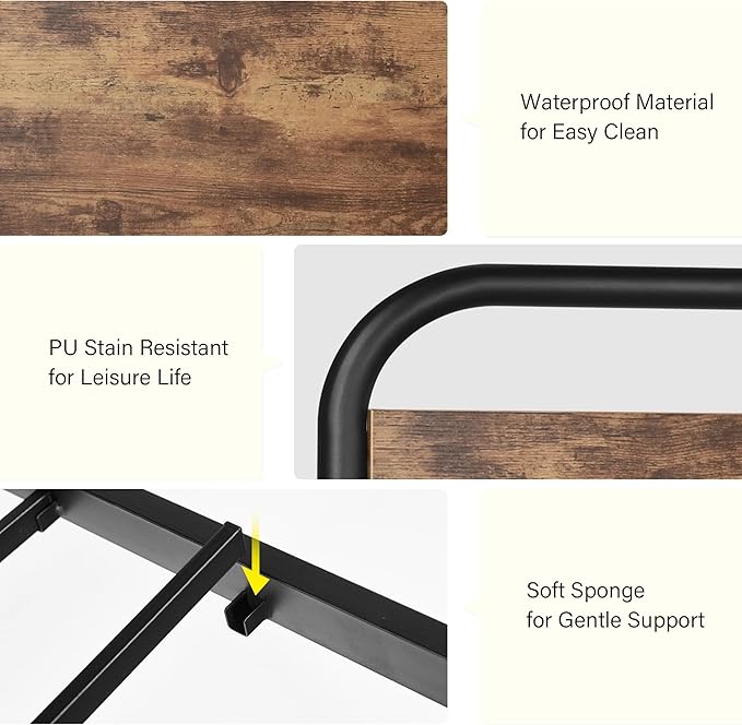 Catrimown Queen Size Bed Frame with LED Lights, Metal Rustic Platform Bed Frame with Wood Headboard and Footboard, Queen Size Platform Bed Frame with Under Bed Storage, Rustic Brown