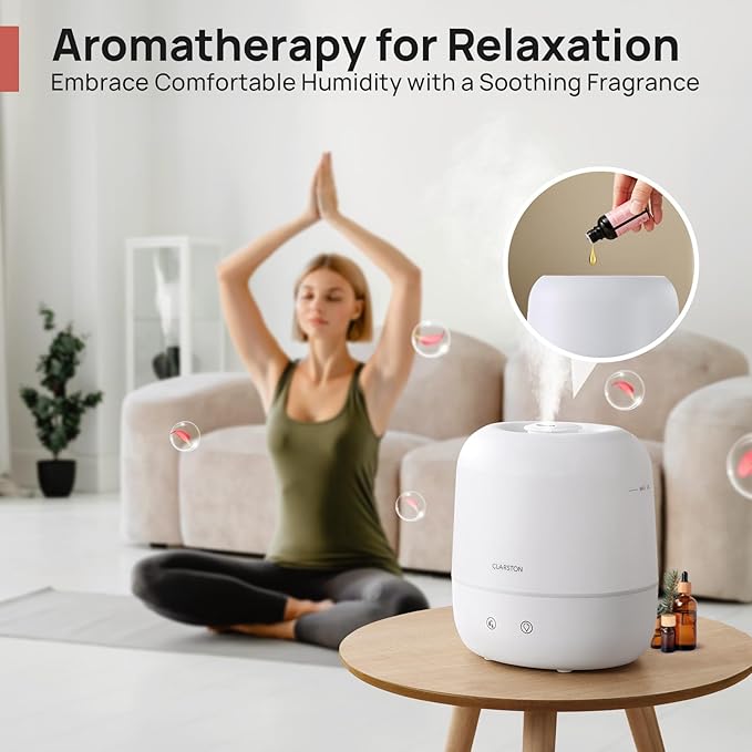 2L Cool Mist Humidifier for Bedroom with 360° Adjustable Nozzle, High and Low Mist Levels, Ultra-Low Noise, Light-Off, No BPA, Auto Shut Off, Ideal Baby Humidifier with Easy Top Filling